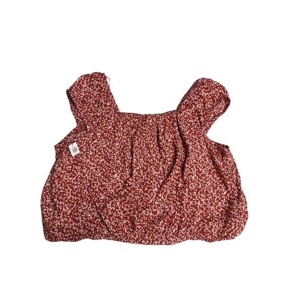 Old Navy NWT Top Brick Red Ivory Floral Short Bubble Peasant Boho Prairie 2XL - Picture 3 of 7